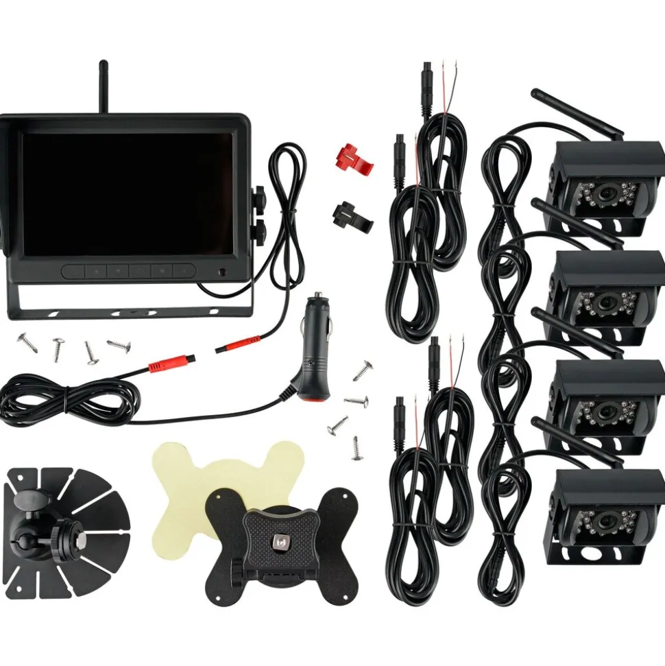 CARMATRIX AHD QUAD DVR 4 Kanal Funk Rückfahrsystem Digital Auto Wohnmobil Monitor mit Mikrofon (4 Kameras)