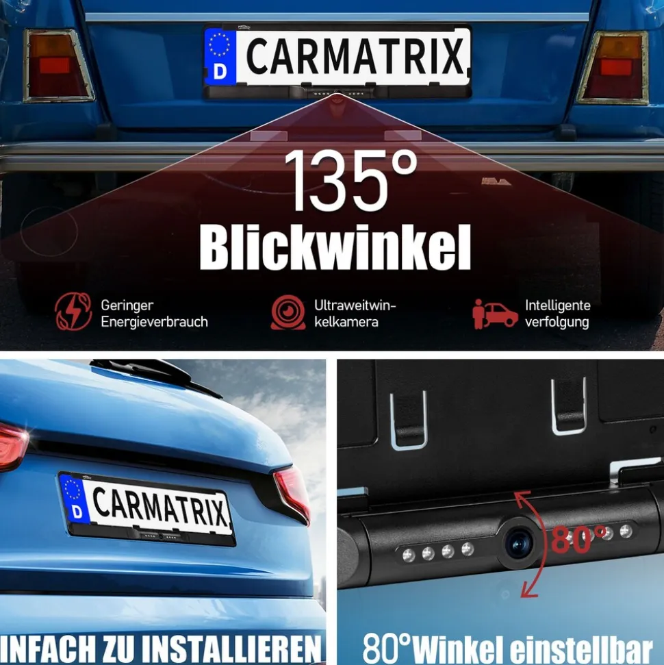 CARMATRIX Auto WLAN Rückfahrkamera KI Personenerkennung mit APP