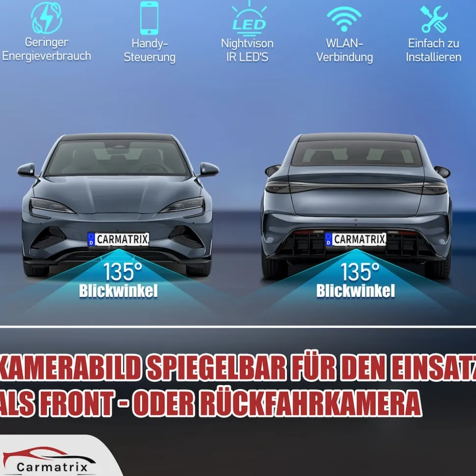 CARMATRIX Auto WLAN Rückfahrkamera KI Personenerkennung mit APP