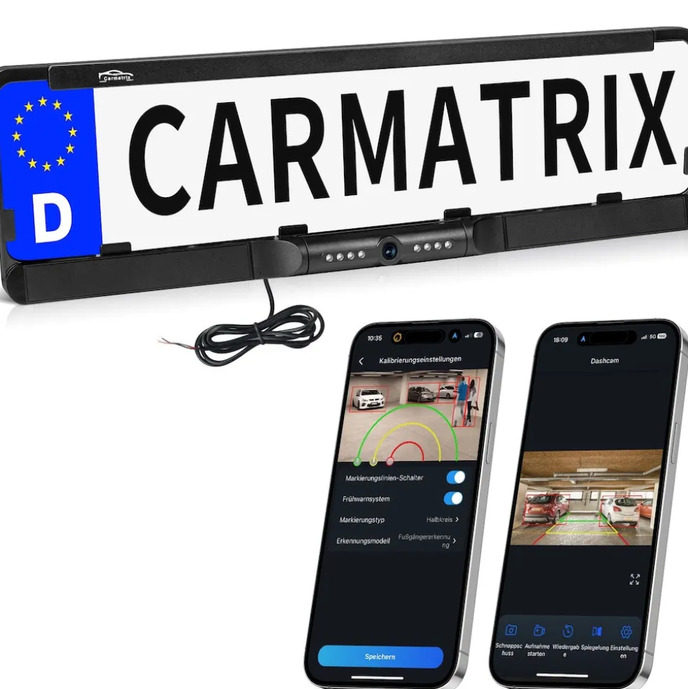 CARMATRIX Auto WLAN Rückfahrkamera KI Personenerkennung mit APP