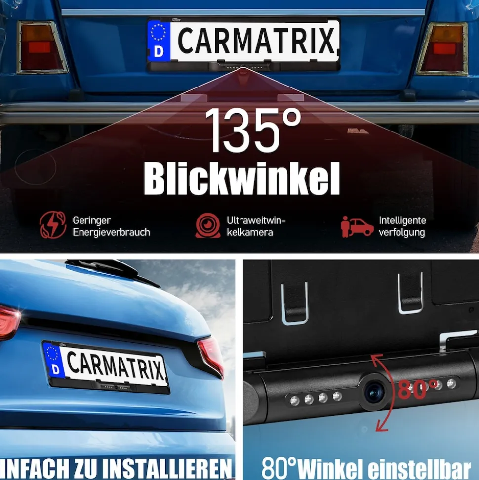 CARMATRIX Auto WLAN Rückfahrkamera KI Personenerkennung mit APP