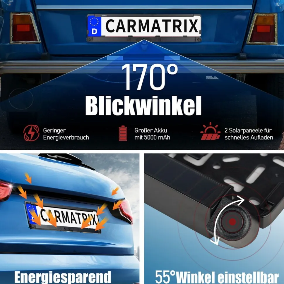 CARMATRIX DUO Solar Rückfahrsystem 7" Monitor HD Einparkhilfe für Wohnmobil, Nutzfahrzeug, Transporter