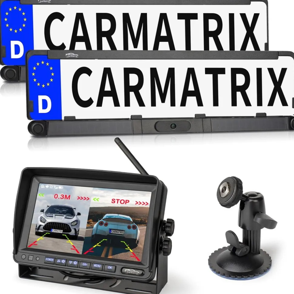 CARMATRIX DUO Solar Rückfahrsystem 7" Monitor HD Einparkhilfe für Wohnmobil, Nutzfahrzeug, Transporter