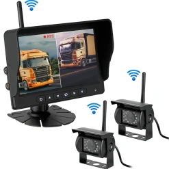 CARMATRIX HD Funk Rückfahrsystem Digital für LKW Wohnmobil Auto Transporter 7" Monitor mit Aufnahmefunktion, Mikrofon 2 Kameras