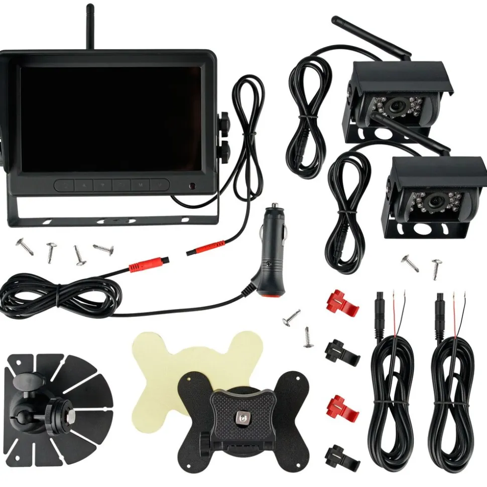 CARMATRIX HD Funk Rückfahrsystem Digital für LKW Wohnmobil Auto Transporter 7" Monitor mit Aufnahmefunktion, Mikrofon 2 Kameras
