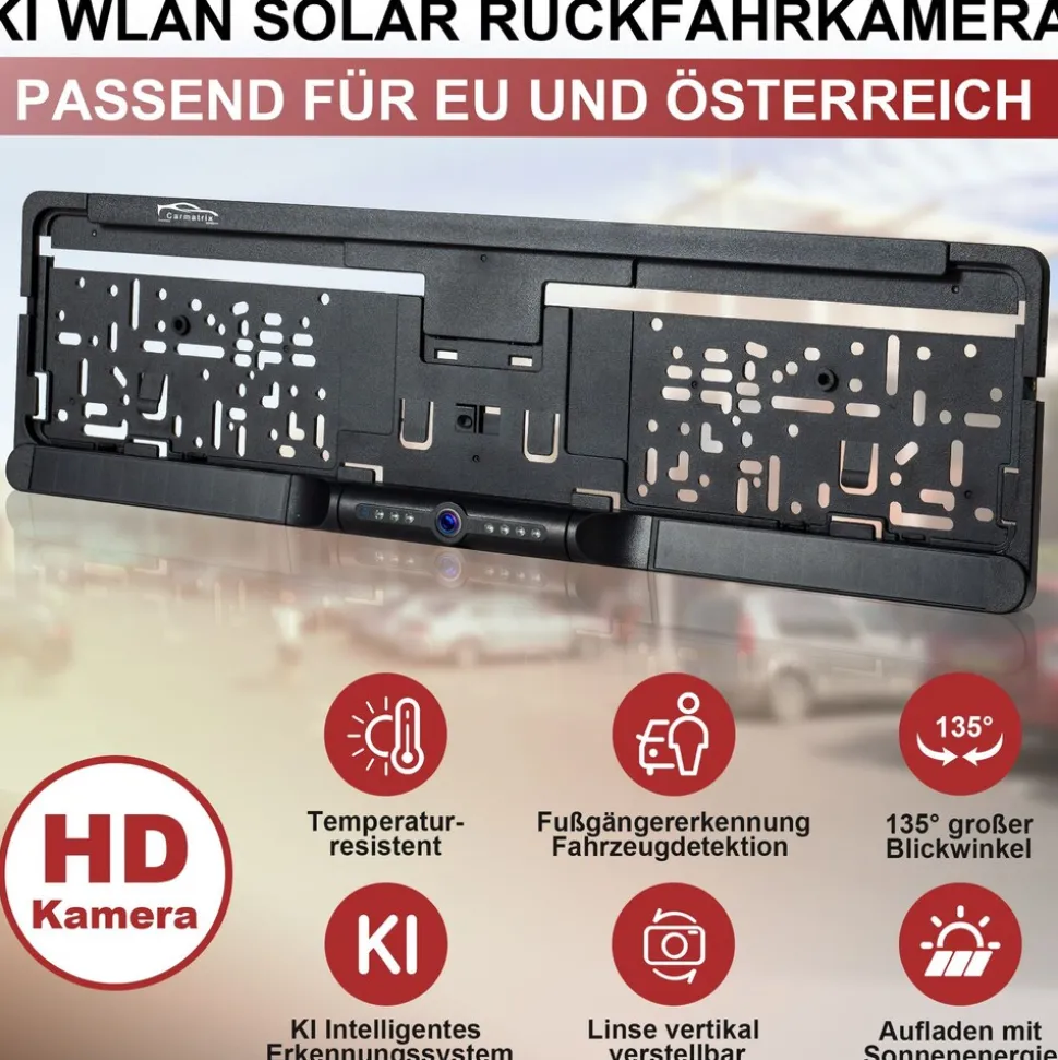 CARMATRIX Solar Auto WLAN Rückfahrkamera KI Personenerkennung