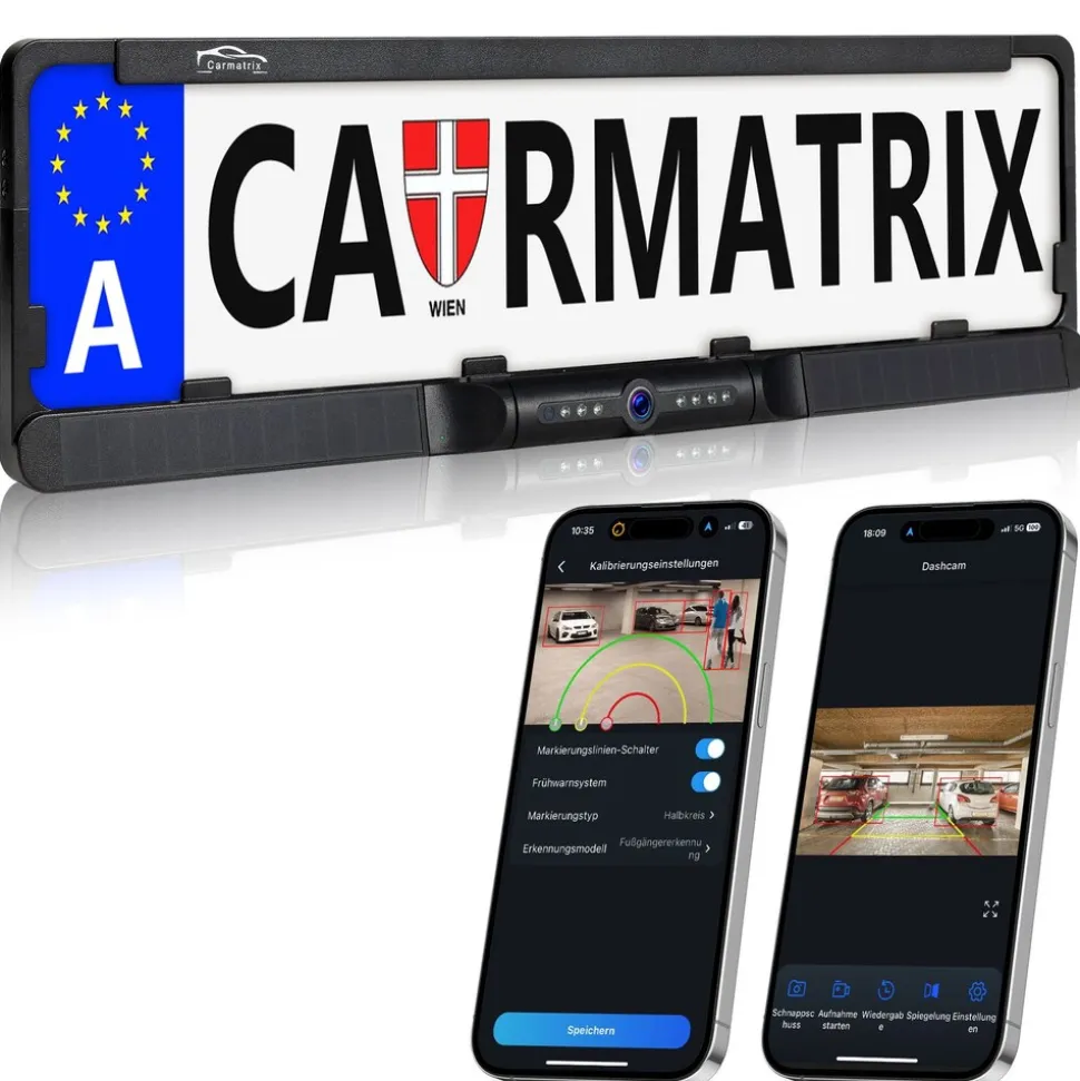 CARMATRIX Solar Auto WLAN Rückfahrkamera KI Personenerkennung