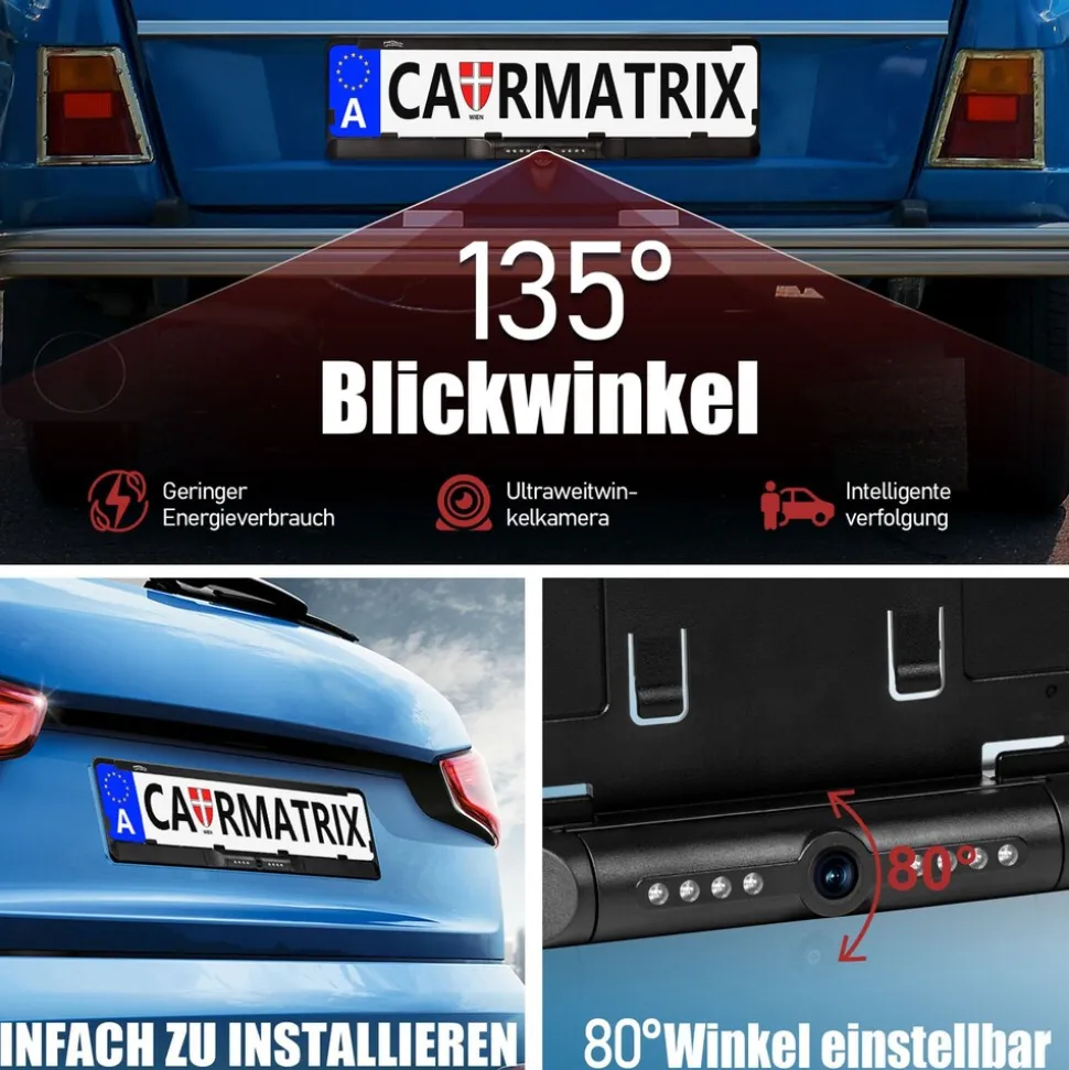 CARMATRIX Solar Auto WLAN Rückfahrkamera KI Personenerkennung