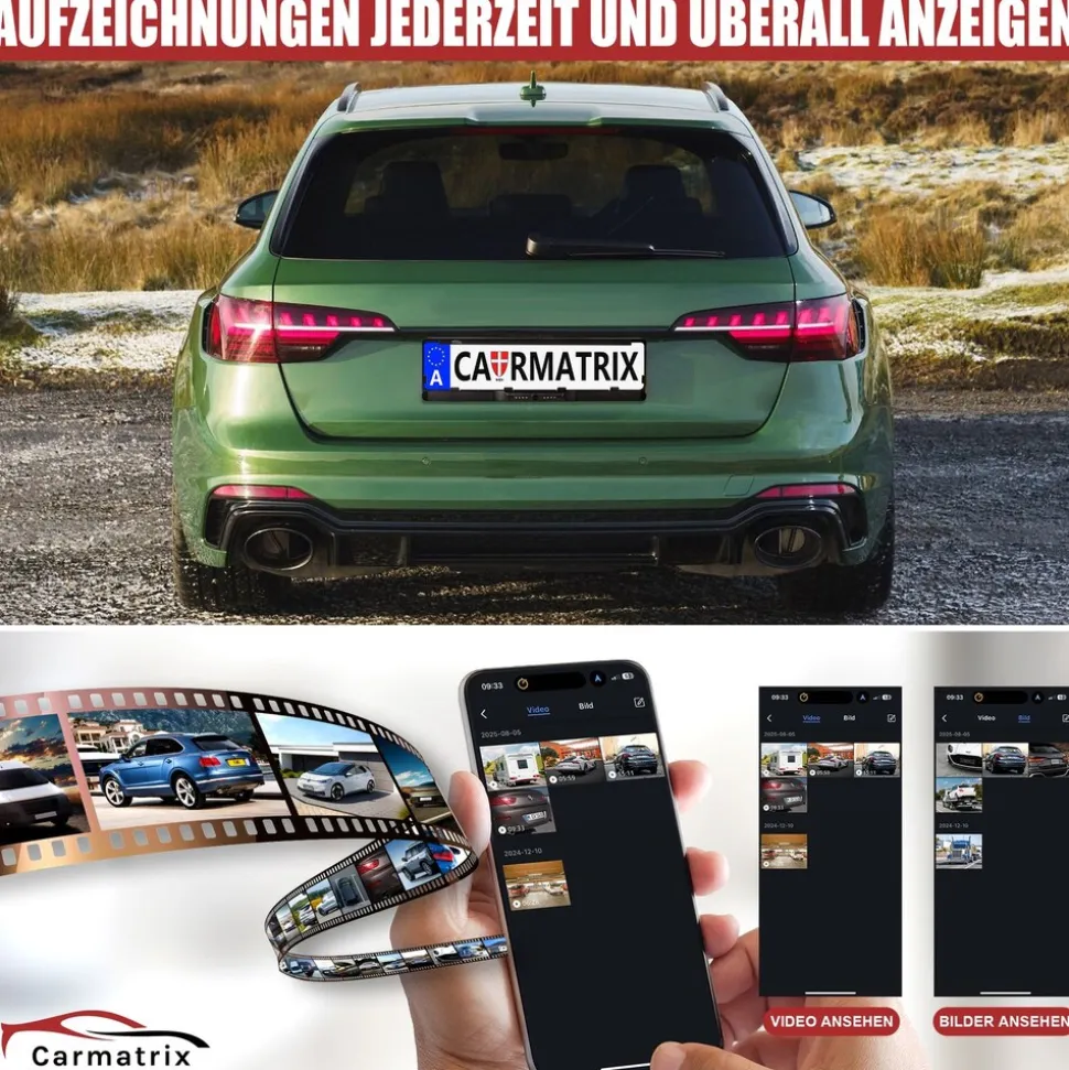 CARMATRIX Solar Auto WLAN Rückfahrkamera KI Personenerkennung