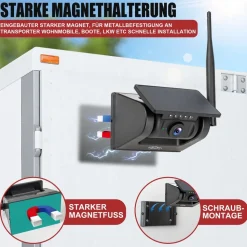 CARMATRIX Solar Rückfahrsystem mit 7" Monitor Rückfahrkamera mit Magnet Akku für Wohnmobil, Wohnwagen, Transporter