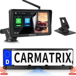 CARMATRIX Solar Rückfahrsystem PDC Einparksensoren mit Android Auto und Apple CarPlay