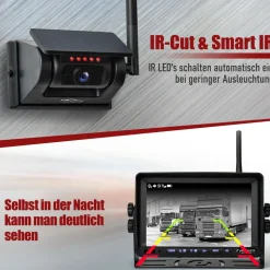CARMATRIX Solar Rückfahrsystem 7" Monitor magnetische Rückfahrkamera mit Akku für Wohnmobil, LKW, Transporter