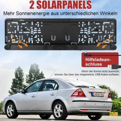 CARMATRIX Solar Rückfahrsystem HD Rückfahrkamera im Nummernschild mit Einparksensoren für Front und Heck