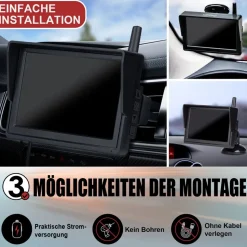 CARMATRIX Solar Rückfahrsystem HD Rückfahrkamera im Nummernschild mit Einparksensoren für Front und Heck