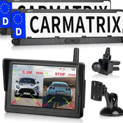 CARMATRIX Solar Rückfahrsystem HD Rückfahrkamera im Nummernschild mit Einparksensoren für Front und Heck