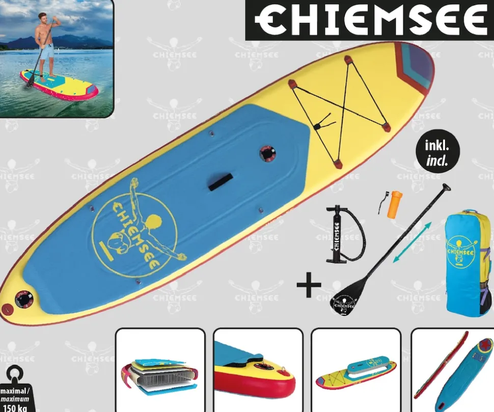 Chiemsee - SUP-Set inkl. Board, Paddel, Pumpe, Leash & Rucksack (gelb/blau) Stand-Up Paddle