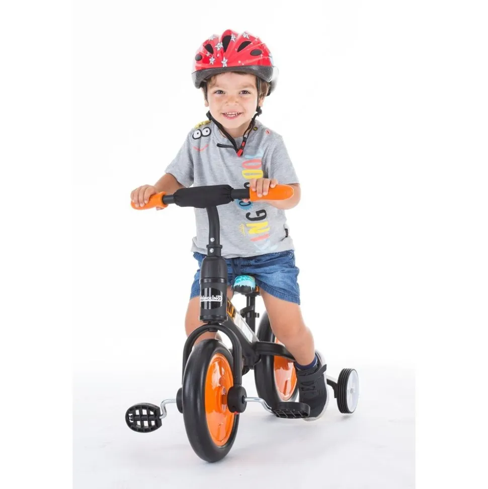 Chipolino Dreirad, Laufrad 2 in 1, Max Bike, 10 Zoll Räder, Pedale, Stützräder gelb Monster