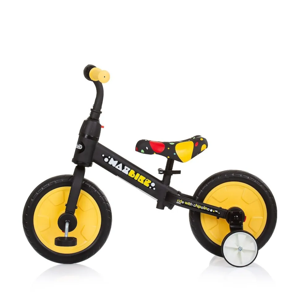 Chipolino Dreirad, Laufrad 2 in 1, Max Bike, 10 Zoll Räder, Pedale, Stützräder gelb Monster