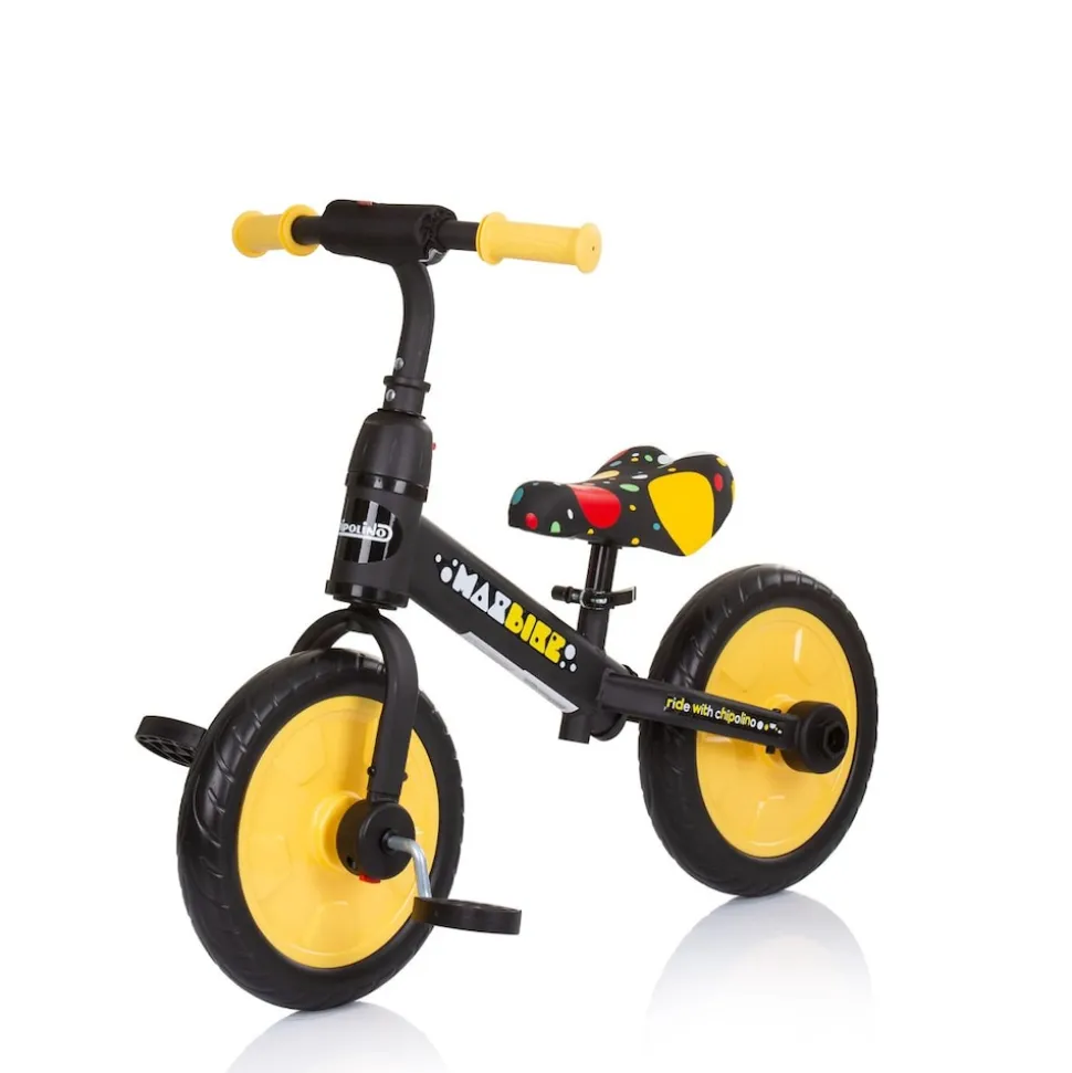 Chipolino Dreirad, Laufrad 2 in 1, Max Bike, 10 Zoll Räder, Pedale, Stützräder gelb Monster