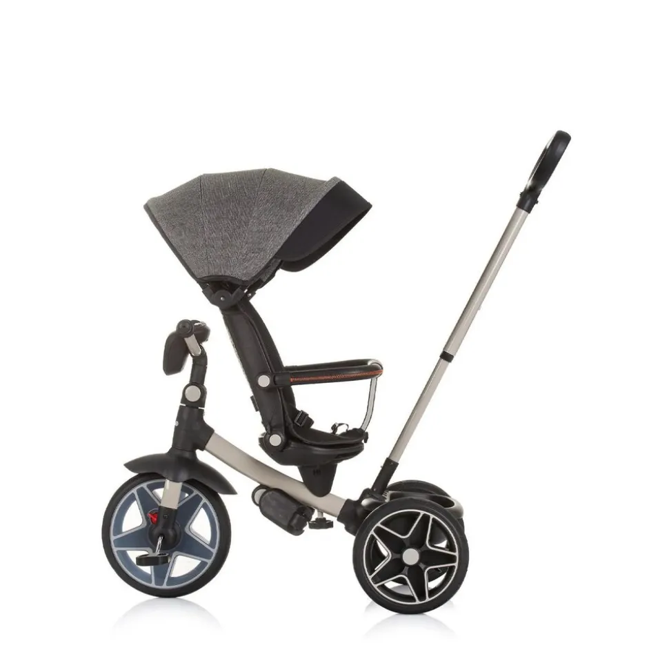Chipolino Dreirad, Tricycle Derby 2 in 1 Musik, Licht, Korb, Schiebegriff, Gurt grau