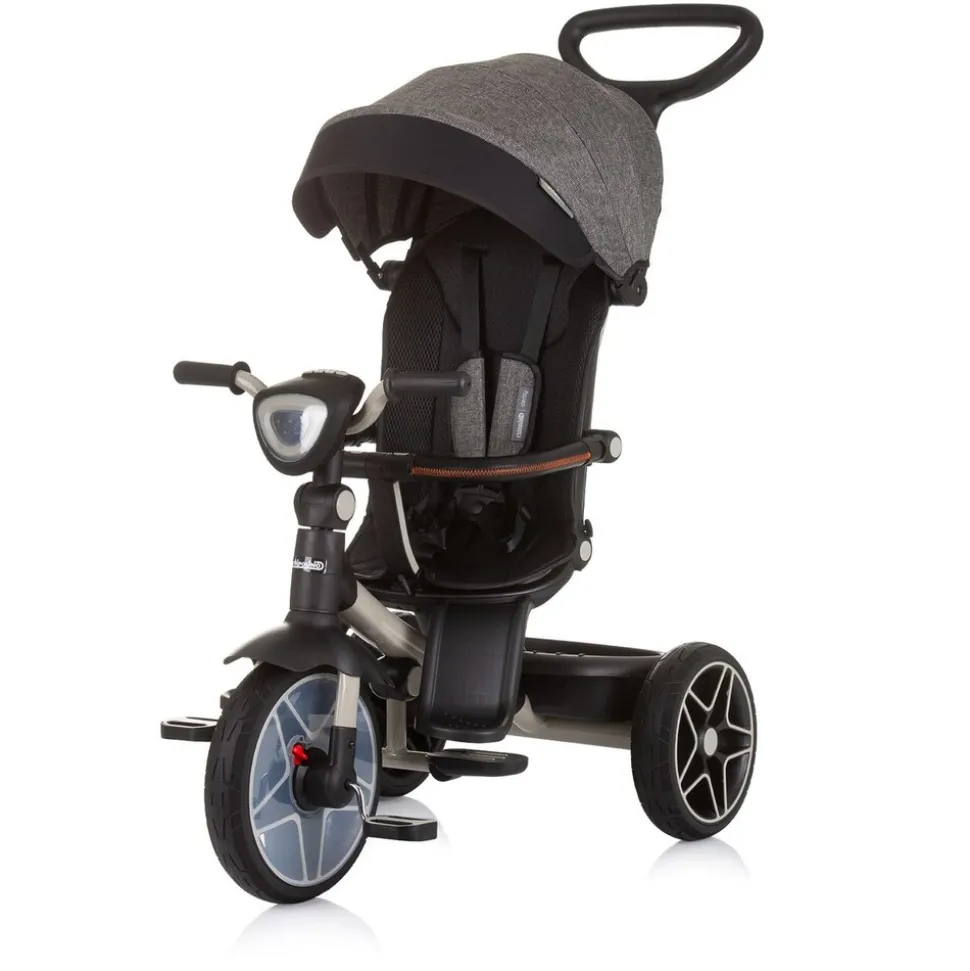 Chipolino Dreirad, Tricycle Derby 2 in 1 Musik, Licht, Korb, Schiebegriff, Gurt grau