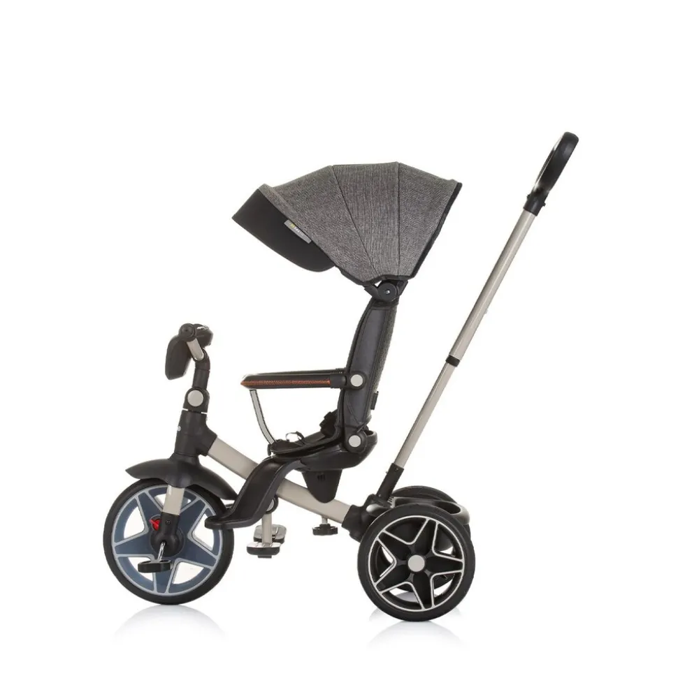 Chipolino Dreirad, Tricycle Derby 2 in 1 Musik, Licht, Korb, Schiebegriff, Gurt grau
