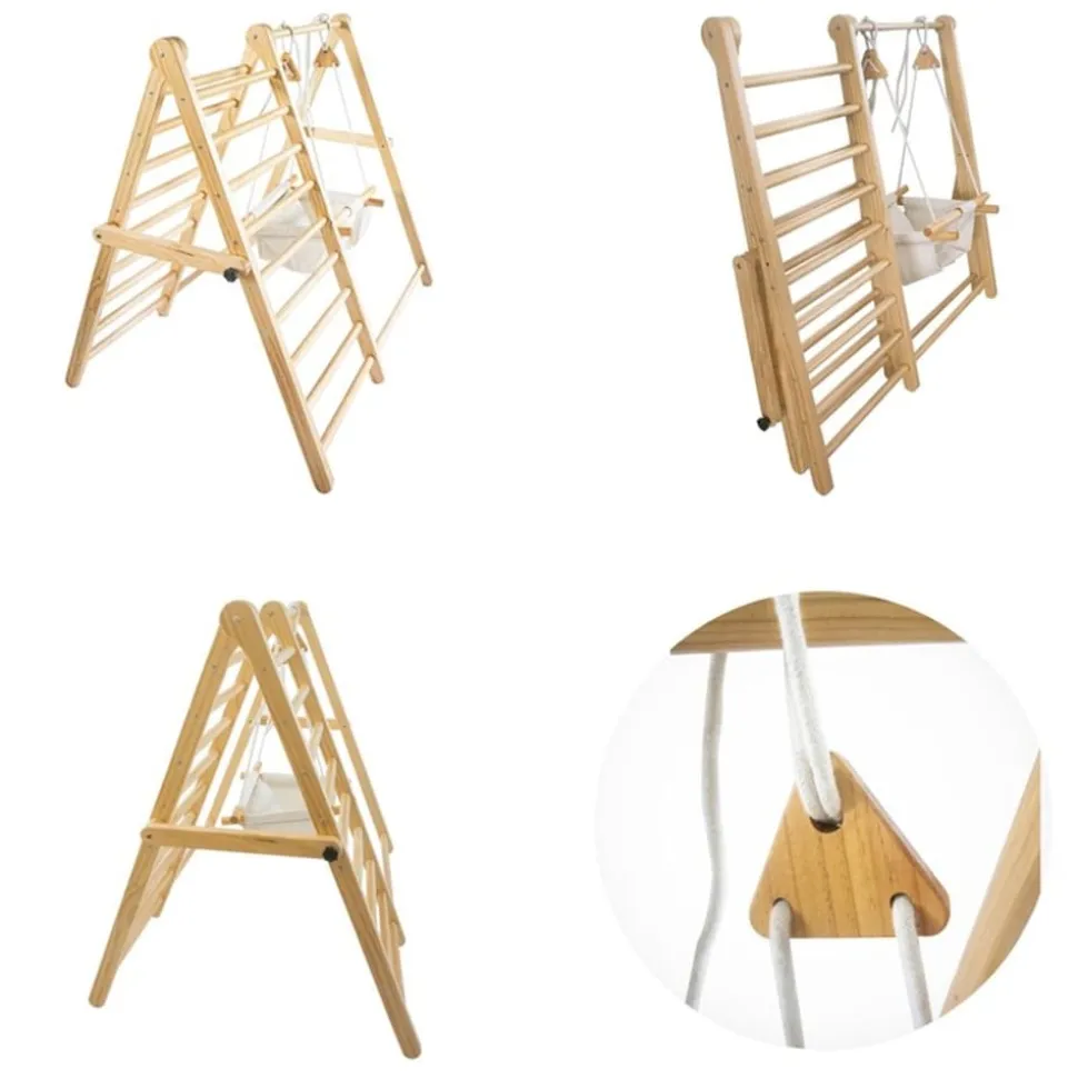 Chipolino Holz-Klettergerüst 2 in 1 höhenverstellbare Schaukel, zusammenklappbar braun