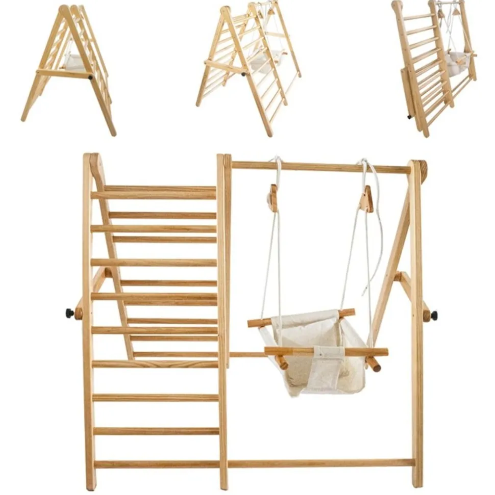 Chipolino Holz-Klettergerüst 2 in 1 höhenverstellbare Schaukel, zusammenklappbar braun