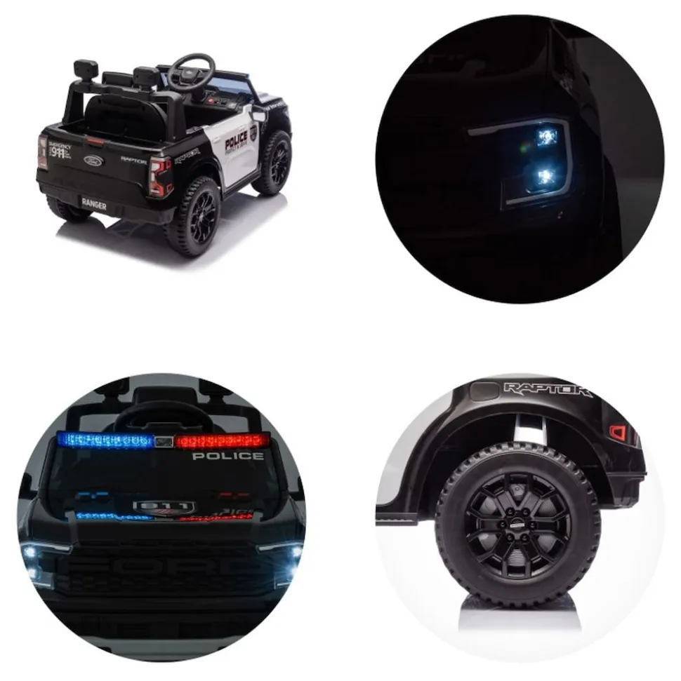 Chipolino Kinder Elektroauto Ford Police Bluetooth, Fernbedienung, Gurt, MP3 schwarz
