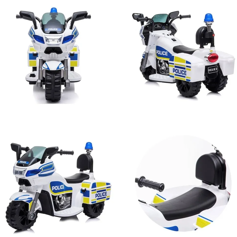 Chipolino Kinder Elektromotorrad Polizei 3 Räder Scheinwerfer Musikfunktion weiß blau