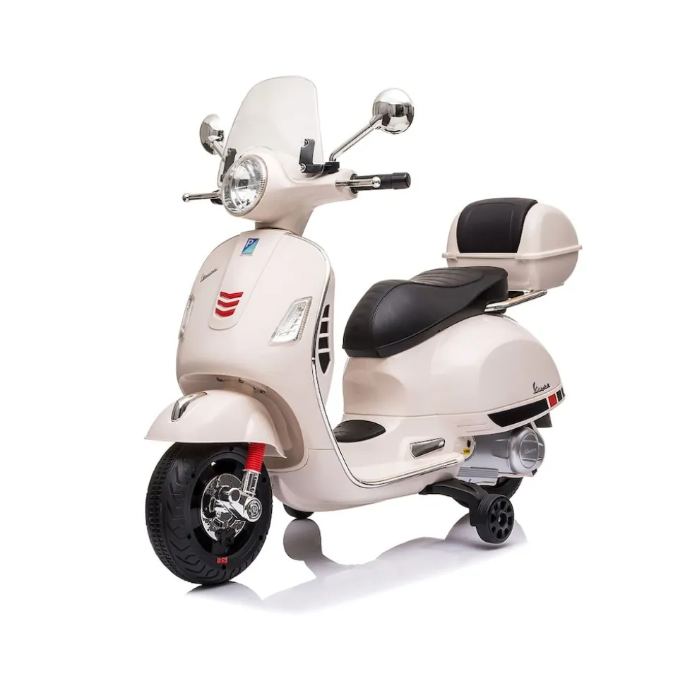 Chipolino Kindermotorrad Vespa GTS Super Heckstaufach Musik MP3 Licht 2-3 km/h weiß
