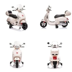 Chipolino Kindermotorrad Vespa GTS Super Heckstaufach Musik MP3 Licht 2-3 km/h weiß