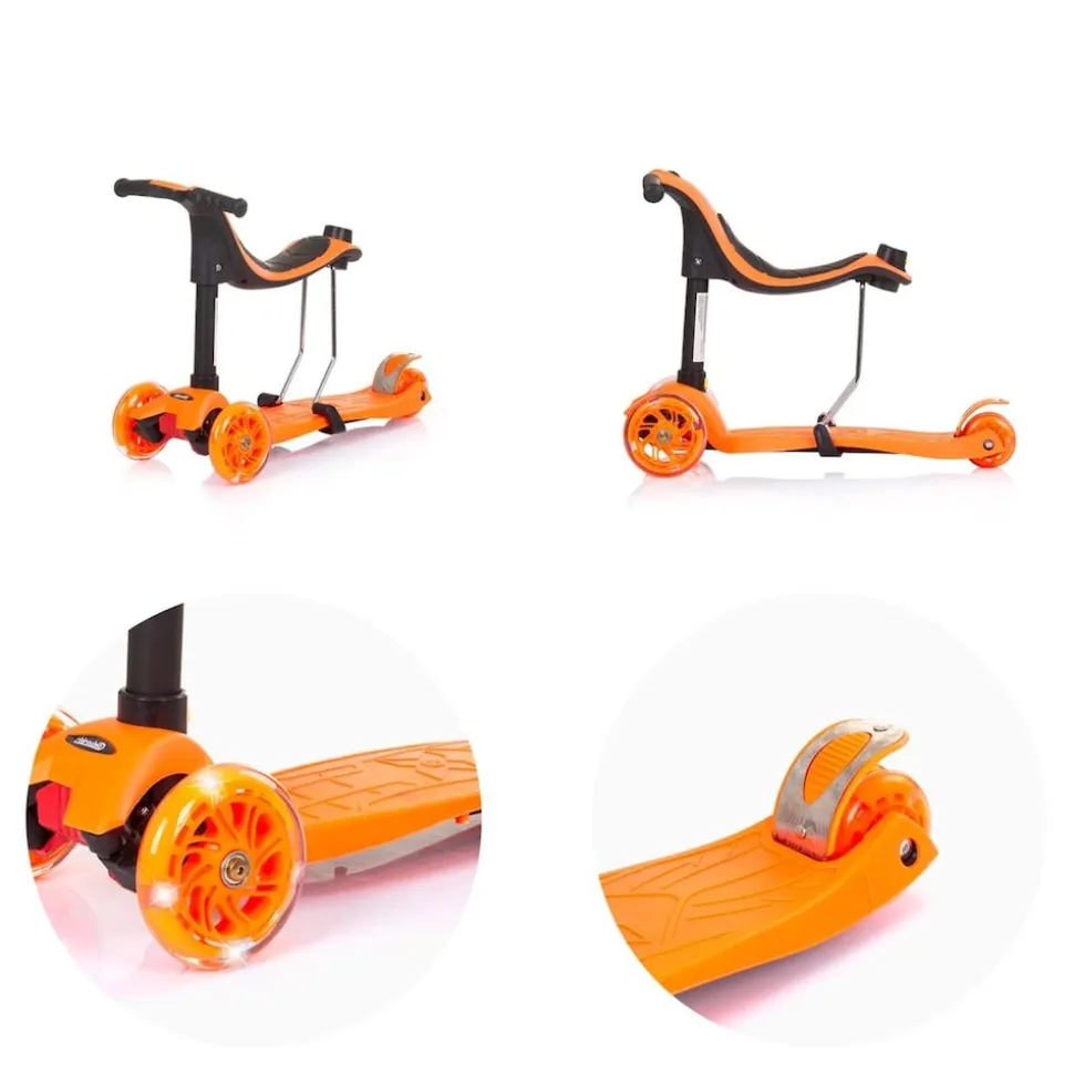Chipolino Kinderroller 3 in 1 Multi Plus 3 Räder, Laufrad, Roller, LED-Lichter orange