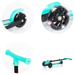 Chipolino Kinderroller Robby 3 LED-Räder Lenker höhenverstellbar klappbar Bremse türkis