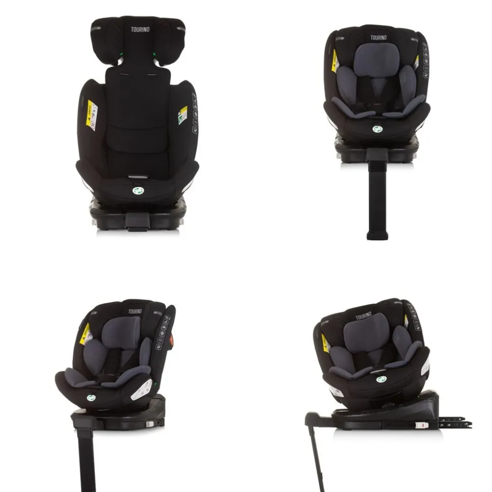 Chipolino Kindersitz Tourino i-Size (40-150cm) Isofix, höhenverstellbar, drehbar schwarz/grau