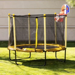 Chipolino Kindertrampolin Sporty 140 cm Basketballkorb Leiter Federabdeckung gelb