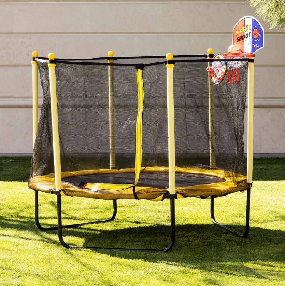 Chipolino Kindertrampolin Sporty 140 cm Basketballkorb Leiter Federabdeckung gelb