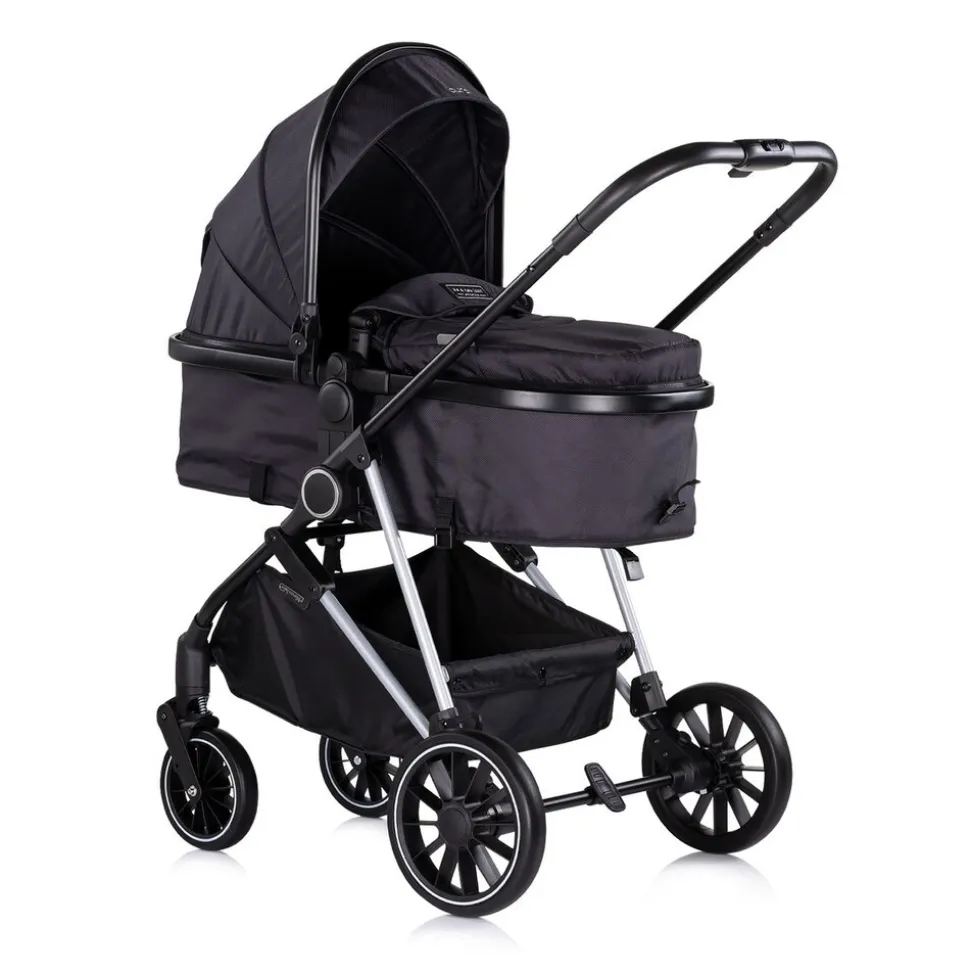Chipolino Kinderwagen Aura 2 in 1 umbaubar Wickeltasche Sitz umkehrbar bis 22 kg schwarz gemustert