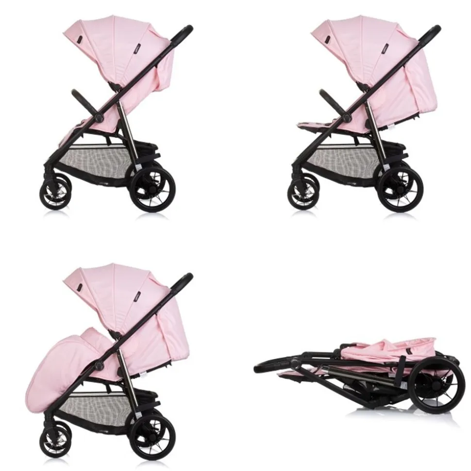 Chipolino Kinderwagen Buggy Insta, Fußabdeckung, Federung, Korb, Gurt, klappbar rosa