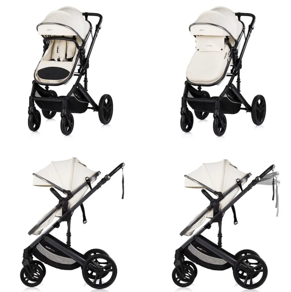 Chipolino Kinderwagen 2 in 1 Amore Getränkehalter Wickeltasche Fußabdeckung Korb beige-schwarz