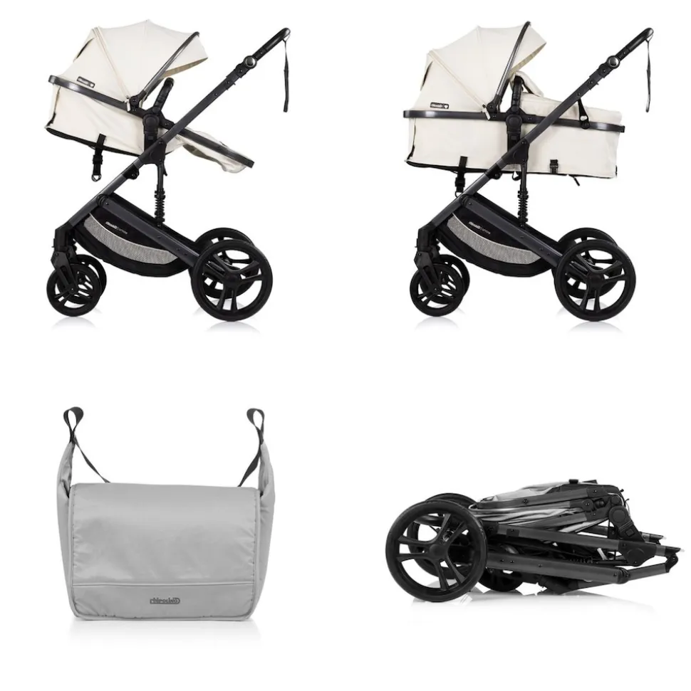 Chipolino Kinderwagen 2 in 1 Amore Getränkehalter Wickeltasche Fußabdeckung Korb beige-schwarz