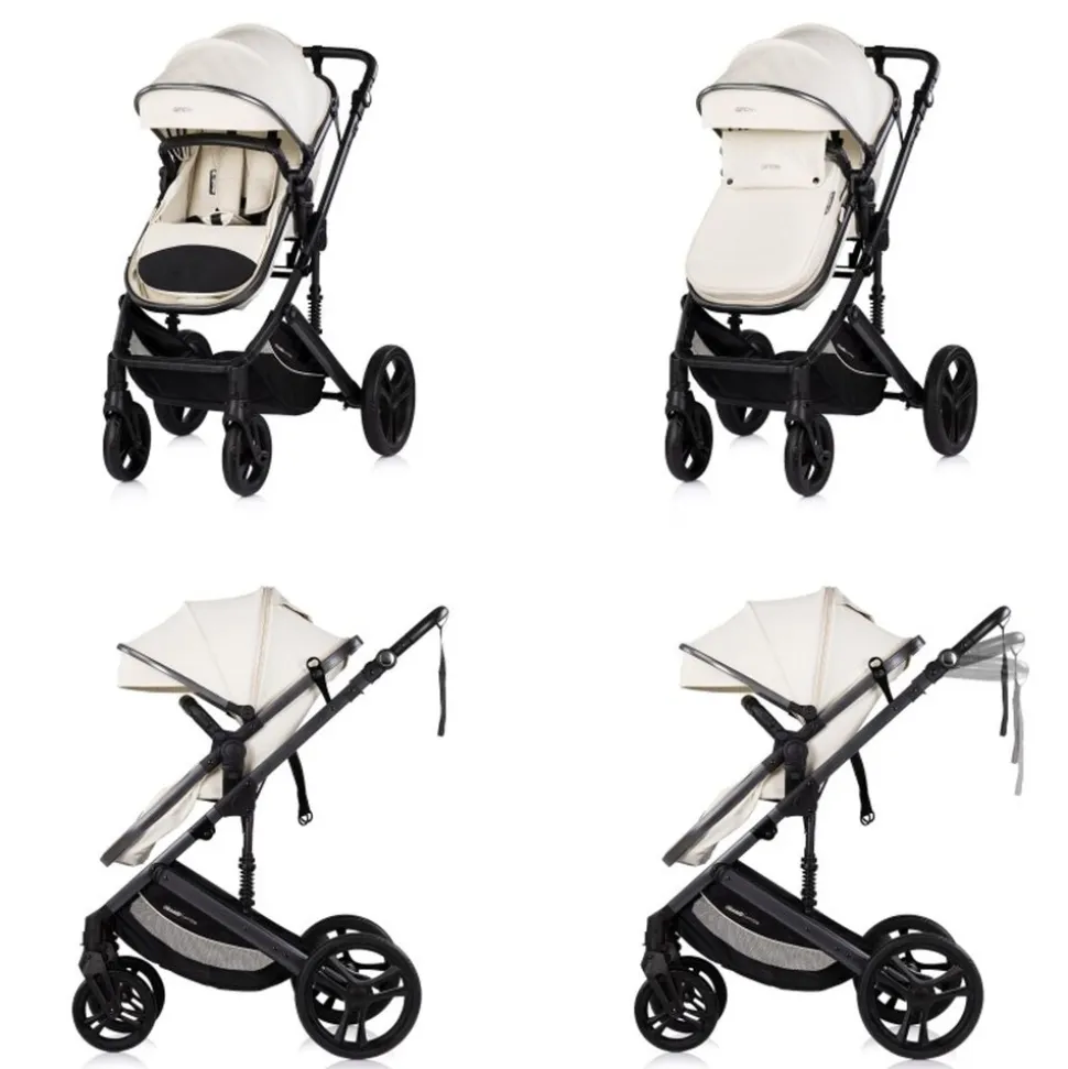 Chipolino Kinderwagen 3 in 1 Amore Babyschale Adapter Wickeltasche Fußabdeckung beige-schwarz