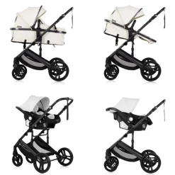 Chipolino Kinderwagen 3 in 1 Amore Babyschale Adapter Wickeltasche Fußabdeckung beige-schwarz
