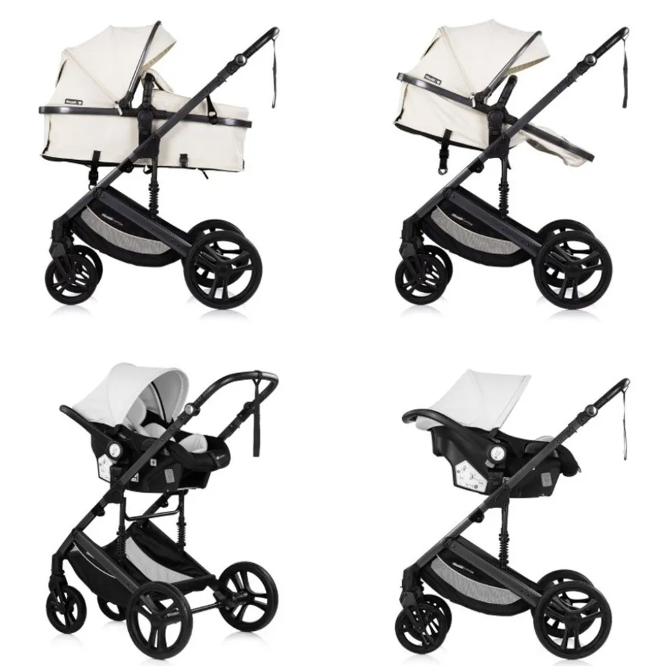 Chipolino Kinderwagen 3 in 1 Amore Babyschale Adapter Wickeltasche Fußabdeckung beige-schwarz