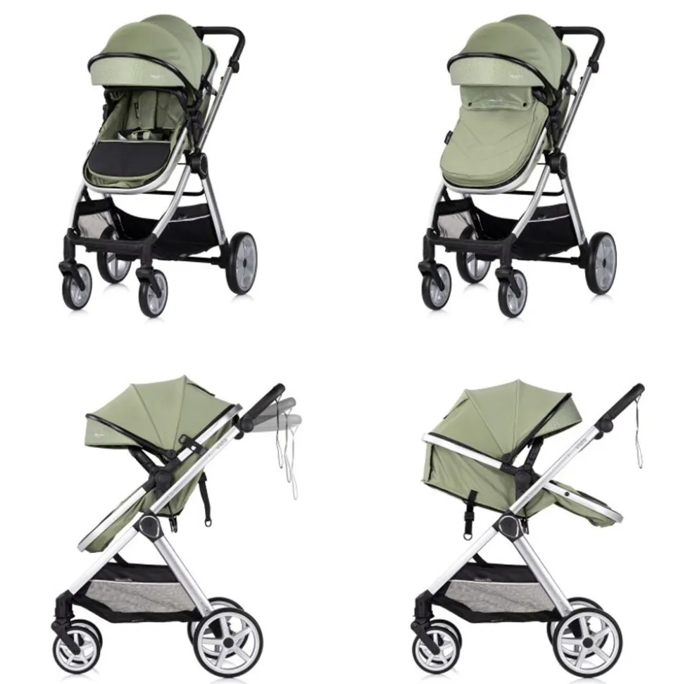 Chipolino Kombikinderwagen 2 in 1 Vista Wickeltasche, Fußabdeckung, Korb, Gurt grün
