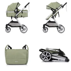Chipolino Kombikinderwagen 2 in 1 Vista Wickeltasche, Fußabdeckung, Korb, Gurt grün