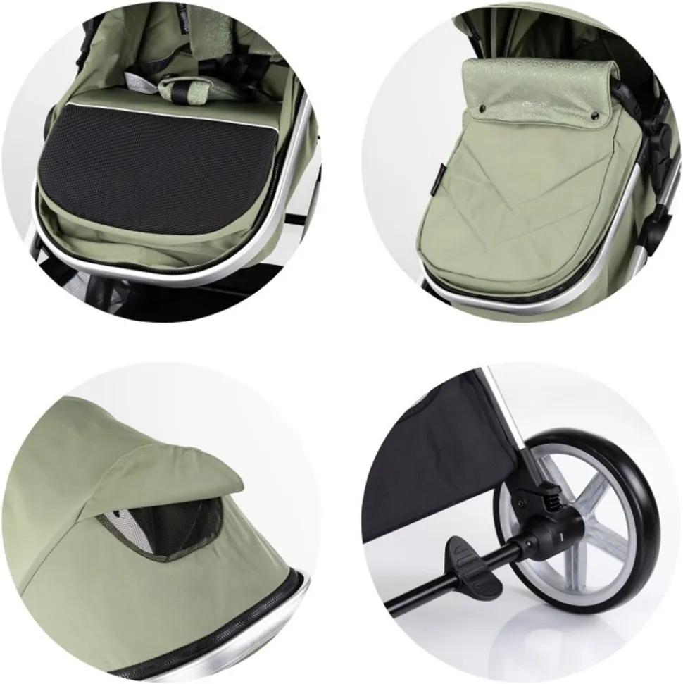 Chipolino Kombikinderwagen 2 in 1 Vista Wickeltasche, Fußabdeckung, Korb, Gurt grün