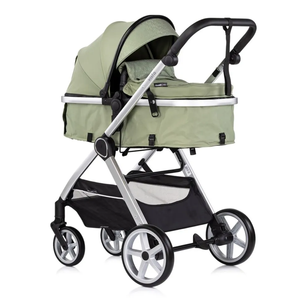 Chipolino Kombikinderwagen 2 in 1 Vista Wickeltasche, Fußabdeckung, Korb, Gurt grün