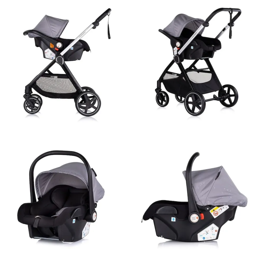Chipolino Kombikinderwagen 3 in1 Marbella Fußabdeckung Einlage i-Size Babyschale grau