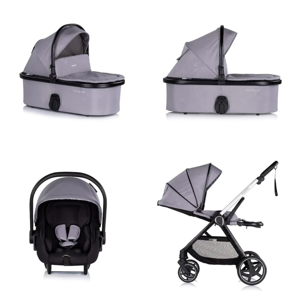 Chipolino Kombikinderwagen 3 in1 Marbella Fußabdeckung Einlage i-Size Babyschale grau